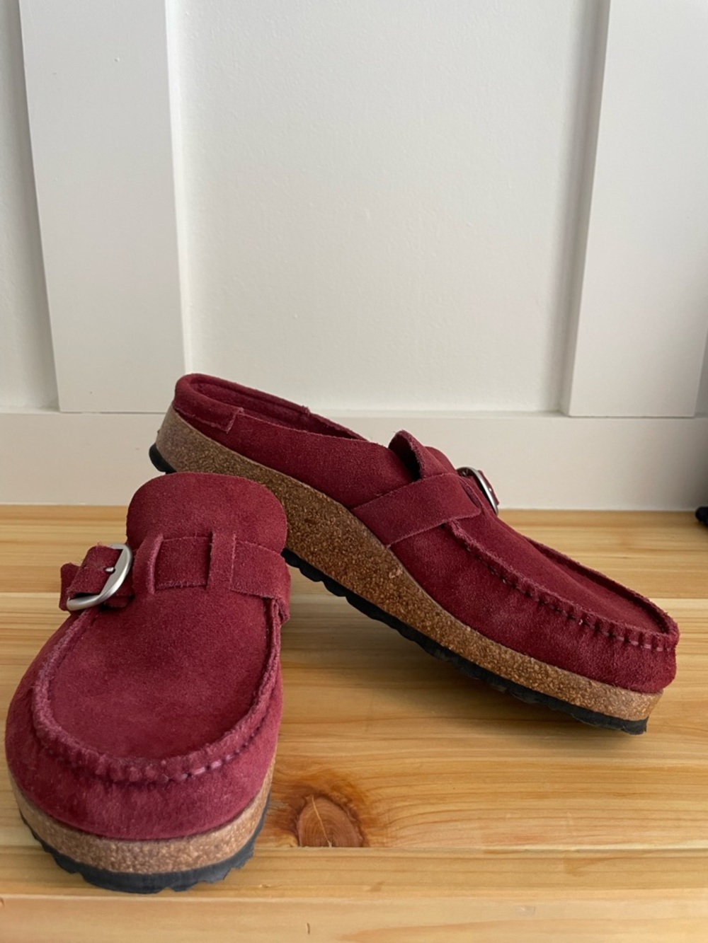 Birkenstock Burgundy Suede Slip-On Mule with Buckle - Picture 2 of 6